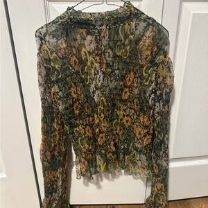 Free People Green and Orange Floral Blouse